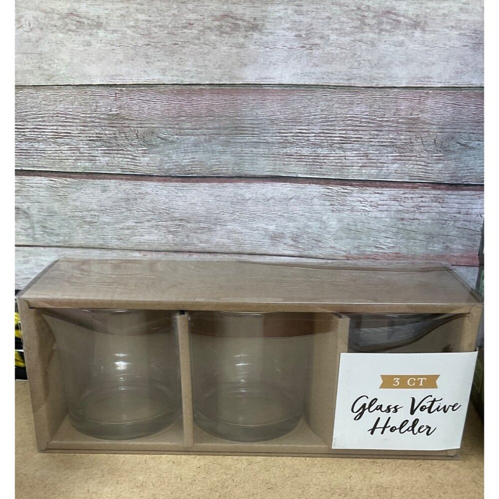 3 Ct Glass Votive Holder Set Clear Glass With Kraft Box Home Décor